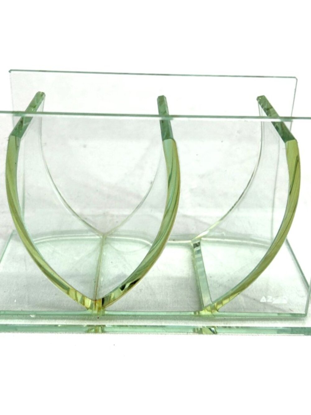 Azoo Vase Modernist Transparent Blue Glass Two Compartment 6.5"